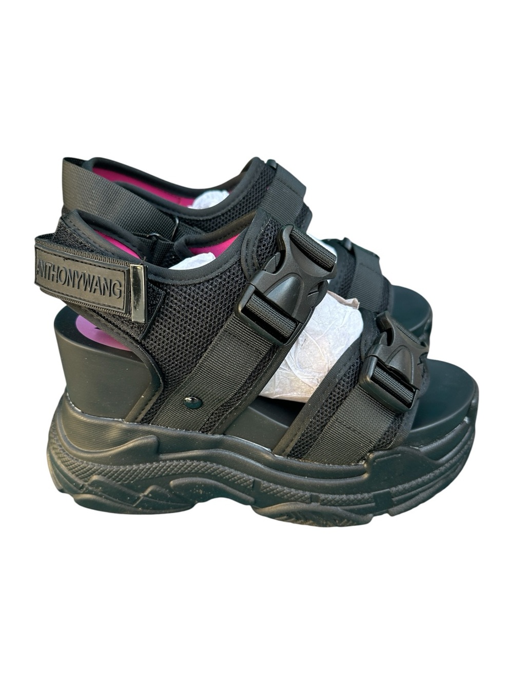 Anthony Wang Black Platform Sport Sandals for Women